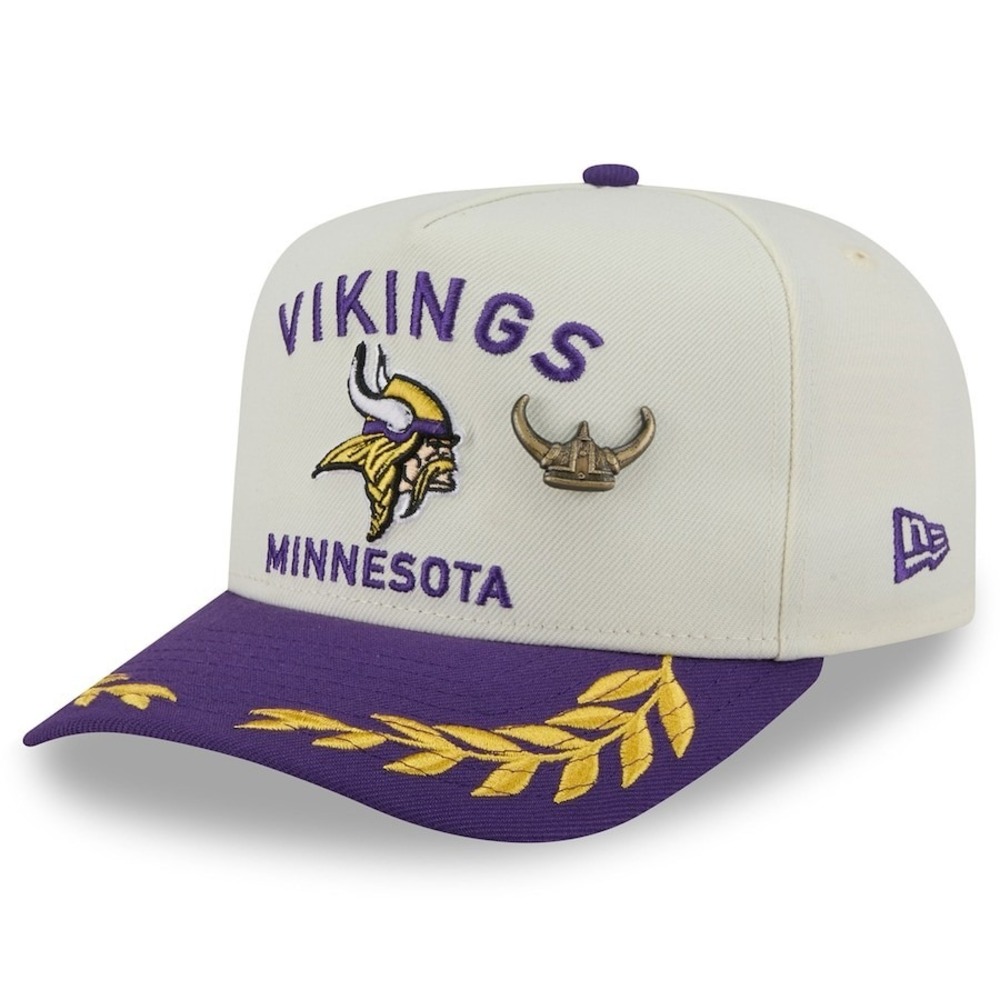 New Era 59FIFTY Minnesota Vikings Draft A-Frame Fitted Hat Cream 7 3/4 w/ Pin